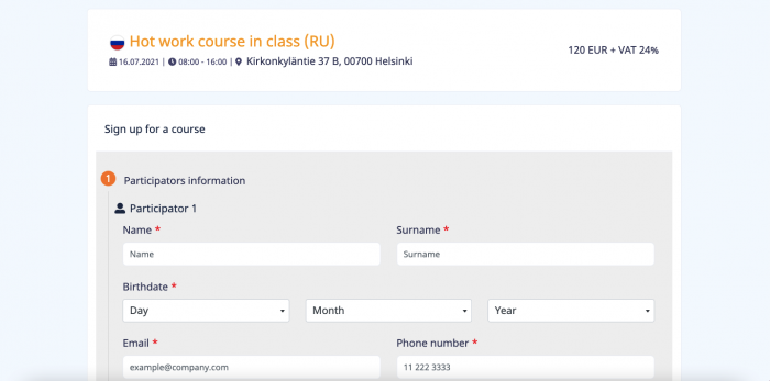 Course registration form